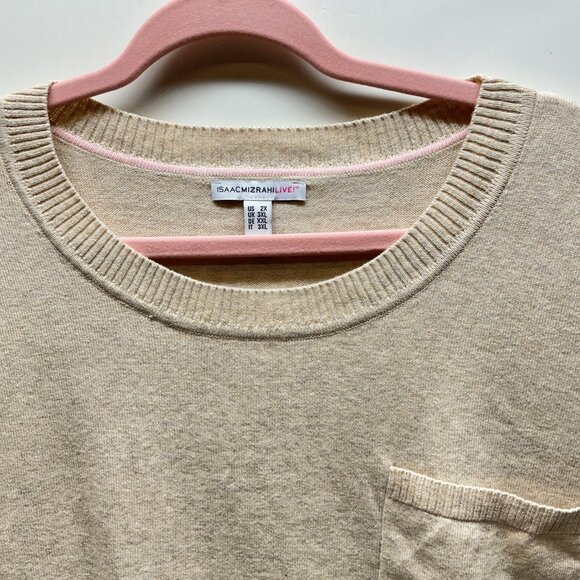 2X Top Tulip Hem Oversized Isaac Mizrahi Live A397083-Heather Oatmeal - Picture 3 of 11